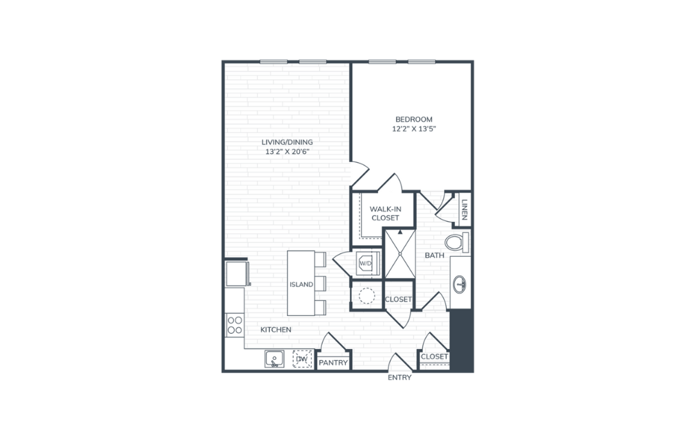 PH1 A1 - 1 bedroom floorplan layout with 1 bathroom and 785 square feet