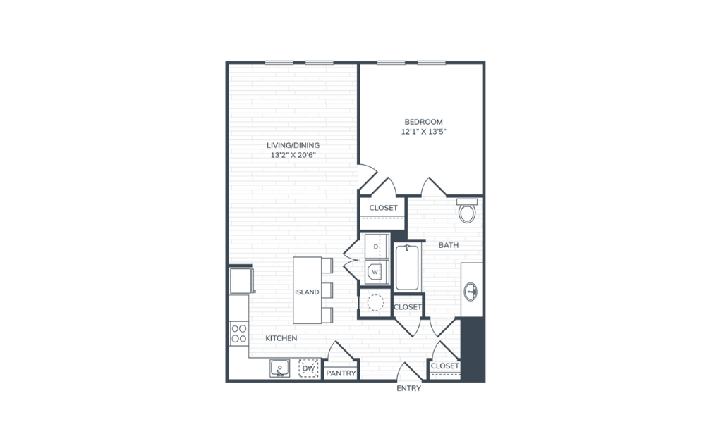 PH1 A1 ADA - 1 bedroom floorplan layout with 1 bath and 785 square feet.