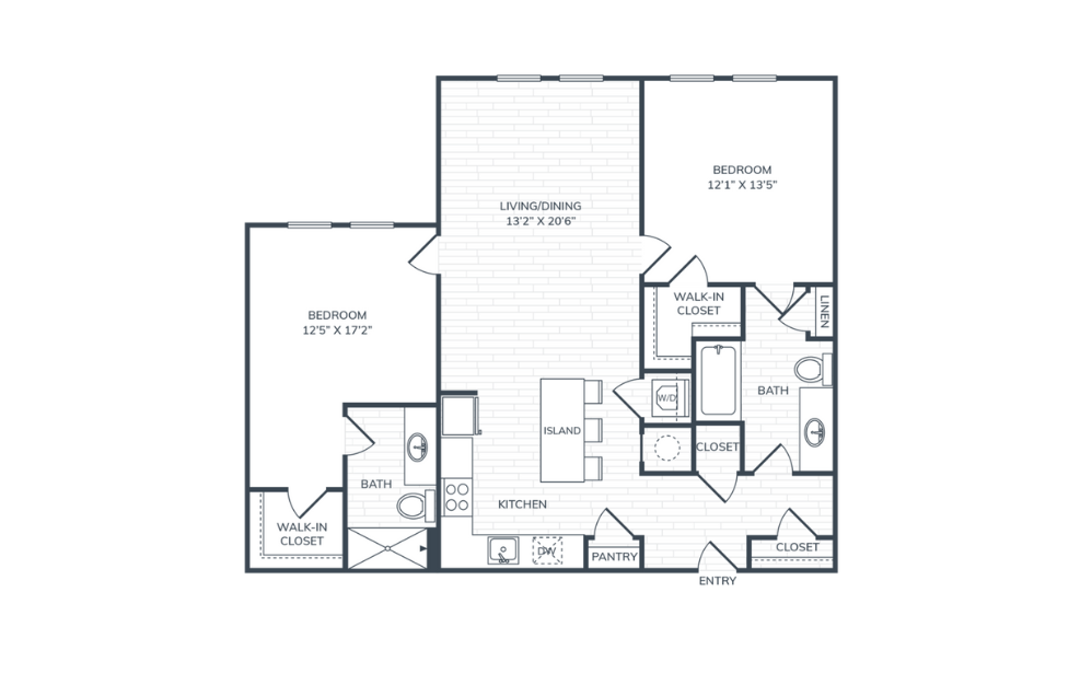 PH1 B1 - 2 bedroom floorplan layout with 2 bathrooms and 1061 square feet