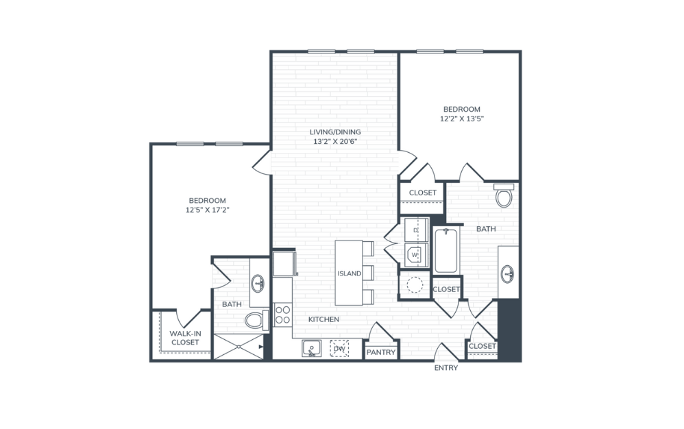 PH1 B1 ADA - 2 bedroom floorplan layout with 2 bathrooms and 1061 square feet