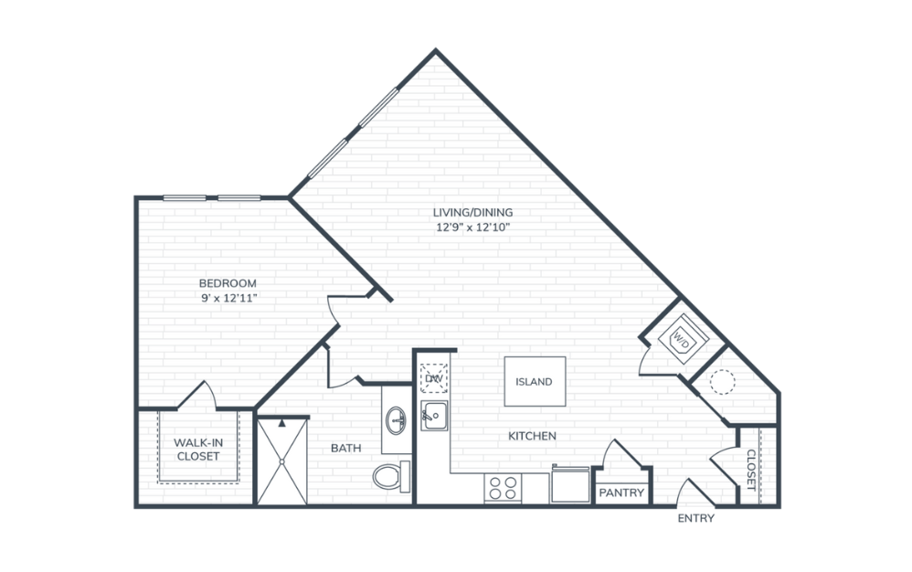 PH2 A1 - 1 bedroom floorplan layout with 1 bathroom and 764 square feet