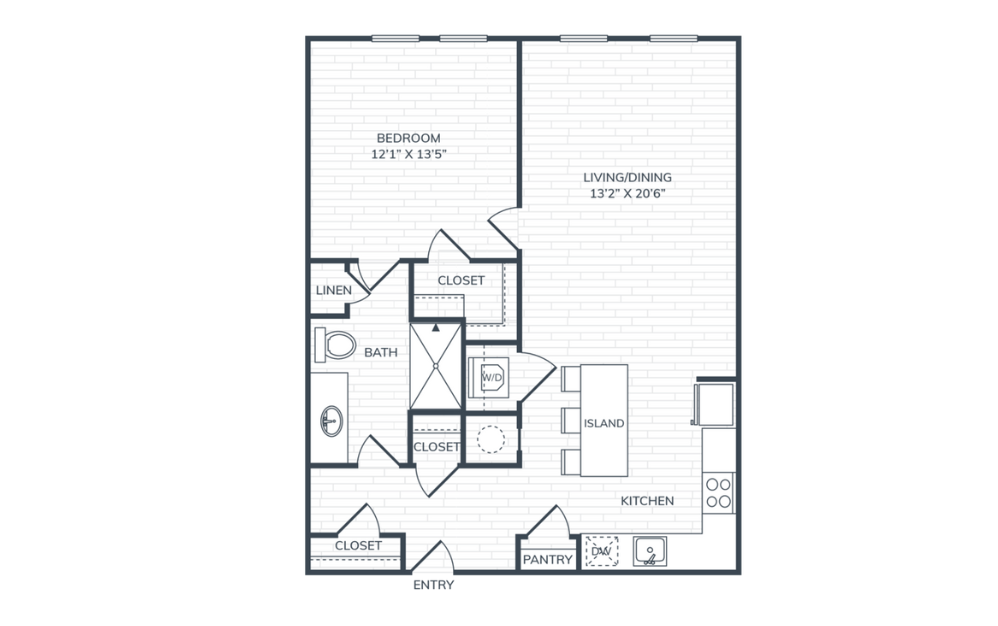 PH2 A3 - 1 bedroom floorplan layout with 1 bathroom and 792 square feet