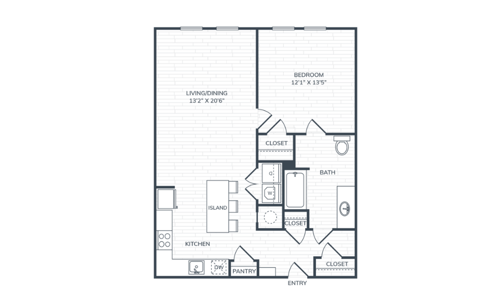 PH2 A3 ADA - 1 bedroom floorplan layout with 1 bath and 792 square feet. (Layout 1)