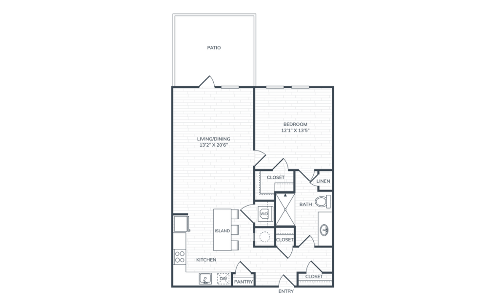 PH2 A3P - 1 bedroom floorplan layout with 1 bathroom and 792 square feet