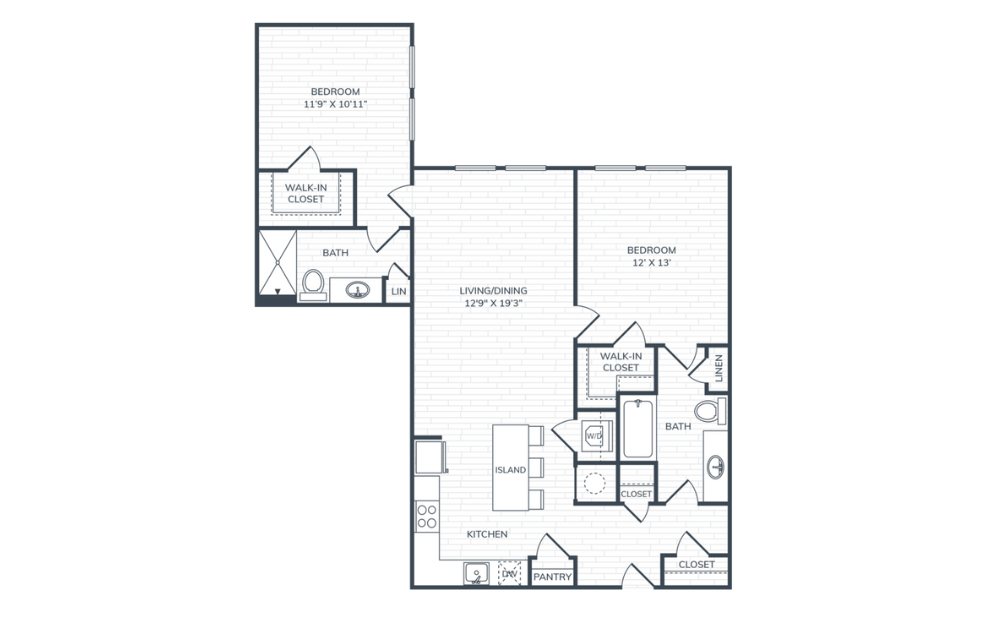 PH2 B1 - 2 bedroom floorplan layout with 2 bathrooms and 1044 square feet