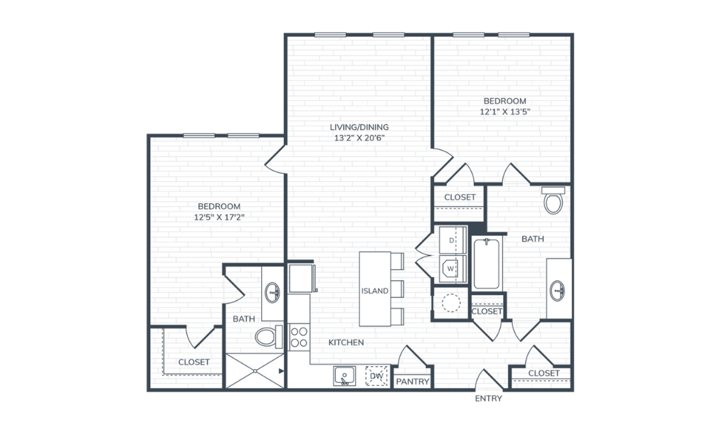 PH2 B3 ADA - 2 bedroom floorplan layout with 2 bathrooms and 1067 square feet