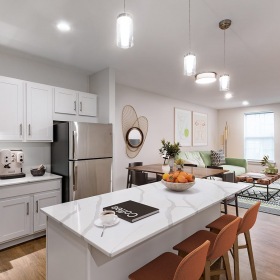 Open Concept Living spacious kitchen with a long island and on wood-style flooring