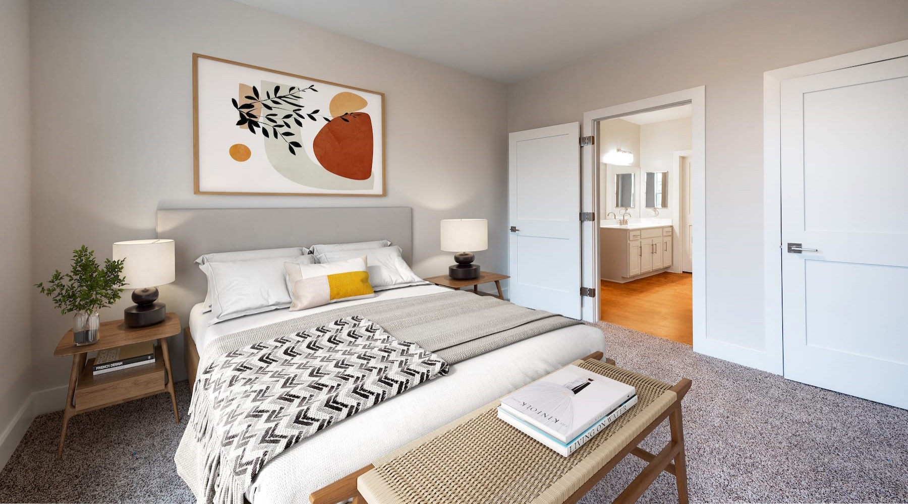 bedroom with ample space and easy access to bathroom